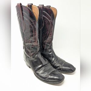 Vintage Lucchese Mens 11.5 Gavin Black Cherry Goat Leather Western Cowboy Boots